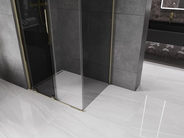 Mexen Velar, zuhanykabin tolóajtóval 100 x 120 cm, 8mm szürke üveg, arany fényes, 871-100-120-41-50