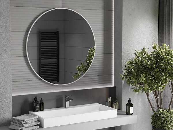 Mexen Loft kerek fürdőszobai tükör 100 cm, fehér keret - 9850-100-100-000-20