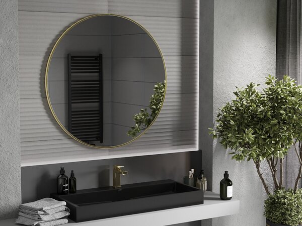 Mexen Loft kerek fürdőszobai tükör 100 cm, arany keret - 9850-100-100-000-50