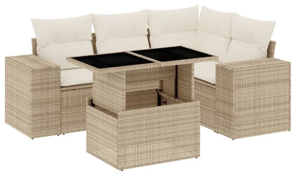 5 részes bézs polyrattan kerti ülőgarnitúra párnákkal