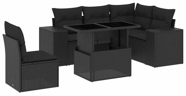 6 részes fekete polyrattan kerti ülőgarnitúra párnákkal