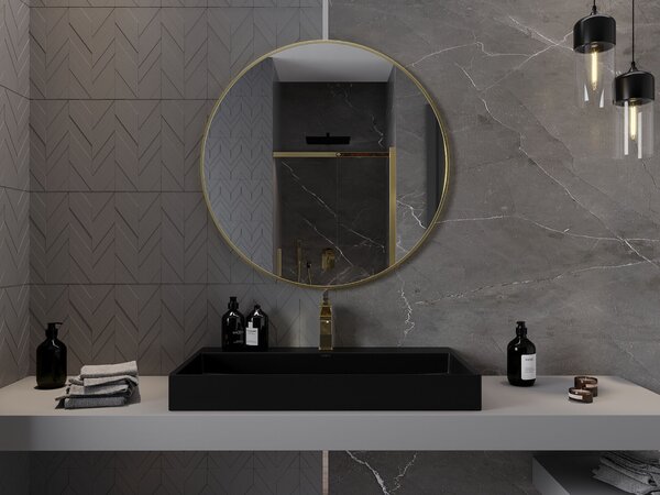 Mexen Loft kerek fürdőszobai tükör 90 cm, arany keret - 9850-090-090-000-50