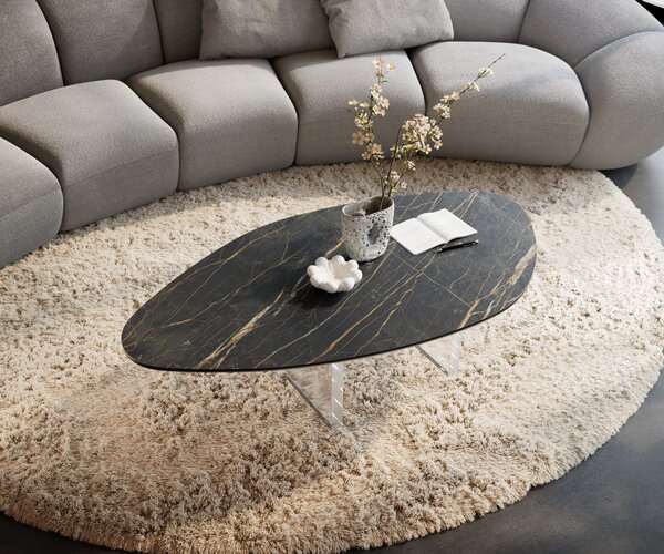 DELIFE Dohányzóasztal Edge organikus 140x76 cm Laminam® kerámia Noir Desir barna Lumia akril