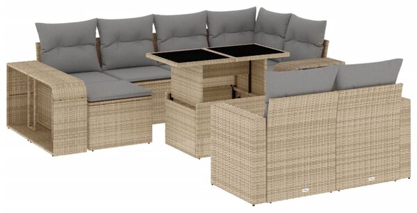 11 részes bézs polyrattan kerti ülőgarnitúra párnákkal