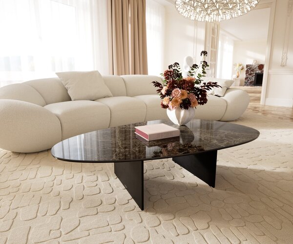 DELIFE Dohányzóasztal Edge ovális 140x75 cm kerámia emperador extra lucidato sötétbarna Salto fém fekete