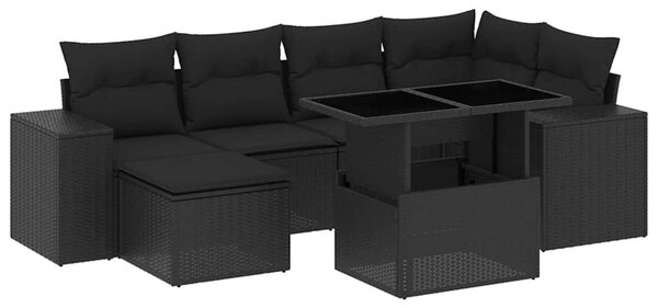 7 részes fekete polyrattan kerti ülőgarnitúra párnával