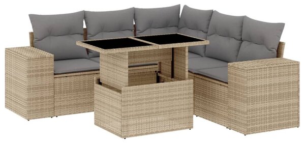 6 részes bézs polyrattan kerti ülőgarnitúra párnával
