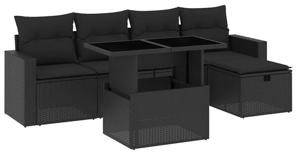 6 részes fekete polyrattan kerti ülőgarnitúra párnákkal