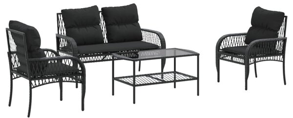 4 részes fekete polyrattan kerti ülőgarnitúra párnákkal