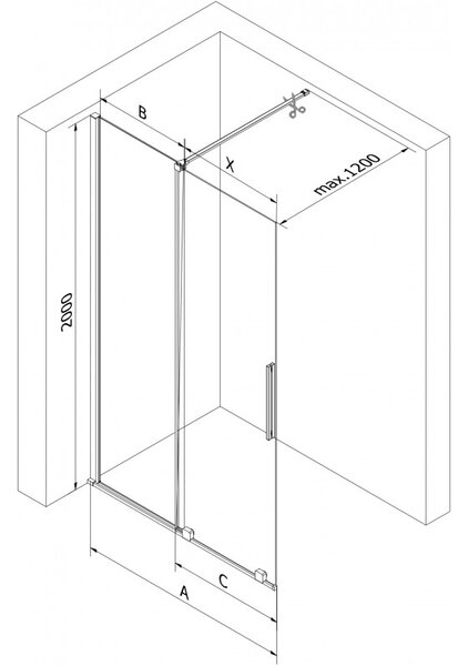Mexen Velar, zuhany paraván tolóajtóval Walk-in 70 x 200 cm, 8mm szürke üveg, fekete matt, 871-070-000-43-70