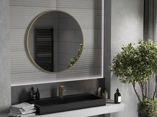 Mexen Loft kerek fürdőszobai tükör 90 cm, arany keret - 9850-090-090-000-50