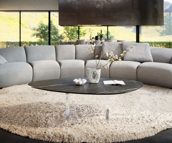 DELIFE Dohányzóasztal Edge organikus 140x76 cm Laminam® kerámia Noir Desir barna Lumia akril