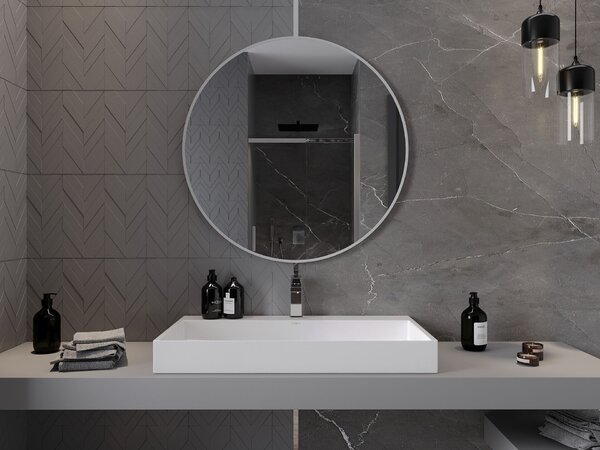 Mexen Loft kerek fürdőszobai tükör 90 cm, fehér keret - 9850-090-090-000-20