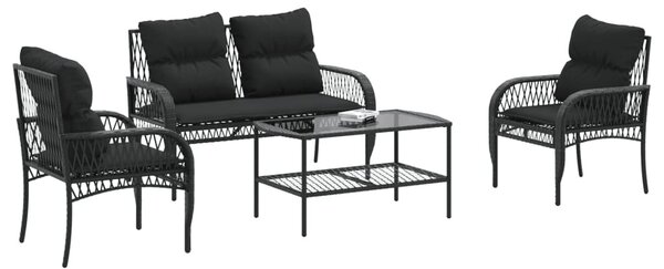 4 részes fekete polyrattan kerti ülőgarnitúra párnákkal