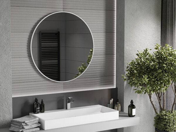 Mexen Loft kerek fürdőszobai tükör 90 cm, fehér keret - 9850-090-090-000-20