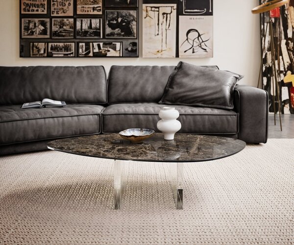DELIFE Dohányzóasztal Edge organikus 140x76 cm kerámia emperador extra lucidato sötétbarna Lumia akril