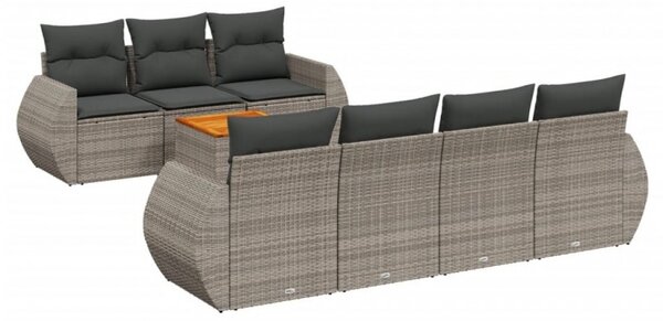 8 részes szürke polyrattan kerti ülőgarnitúra párnákkal