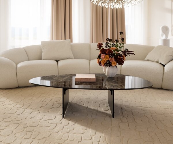 DELIFE Dohányzóasztal Edge ovális 140x75 cm kerámia emperador extra lucidato sötétbarna Salto fém fekete