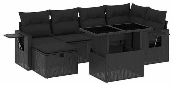 7 részes fekete polyrattan kerti ülőgarnitúra párnával