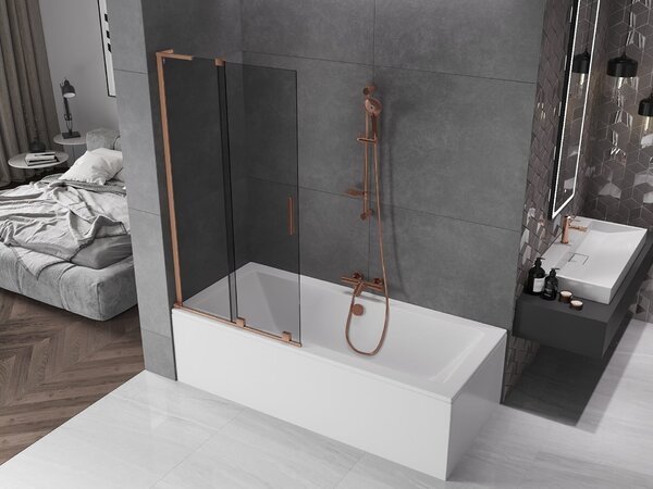 Mexen Velar L kétpaneles, 2-szárnyú toló zuhanyparaván 95 x 150 cm, grafit, kefélt réz - 896-095-003-41-65