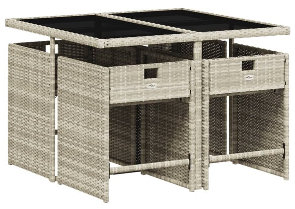 5részes világosszürke polyrattan kerti étkezőgarnitúra párnával