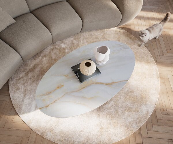 DELIFE Dohányzóasztal Edge ovális 140x80 cm kerámia onyx pearl Conis fém fekete