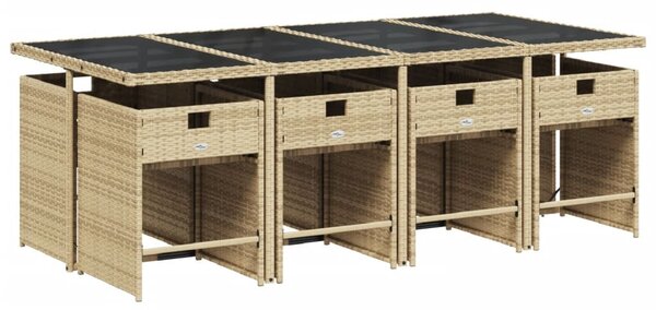 9 részes vegyes bézs polyrattan kerti étkezőgarnitúra párnákkal
