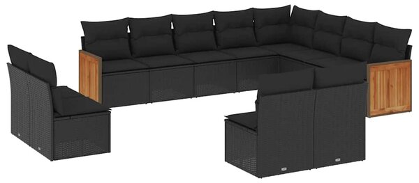 12 részes fekete polyrattan kerti ülőgarnitúra párnákkal