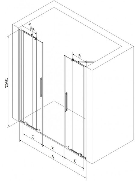 Mexen Velar Duo, nyitható tolóajtó 170x200 cm, 8mm átlátszó üveg, rózsa arany, 871-170-000-02-60