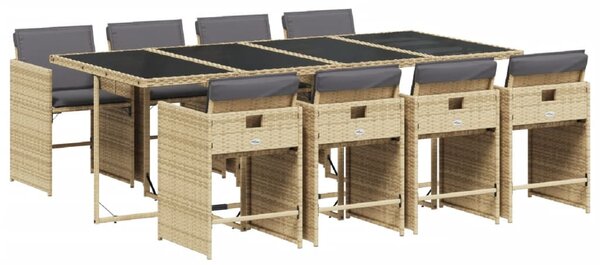 9 részes vegyes bézs polyrattan kerti étkezőgarnitúra párnákkal