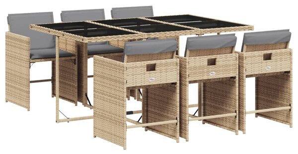 7 részes vegyes bézs polyrattan kerti étkezőgarnitúra párnákkal