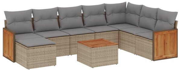 9 részes bézs polyrattan kerti ülőgarnitúra párnákkal