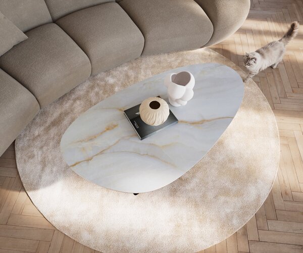 DELIFE Dohányzóasztal Edge ovális 140x75 cm kerámia onyx pearl Sarity fém fekete
