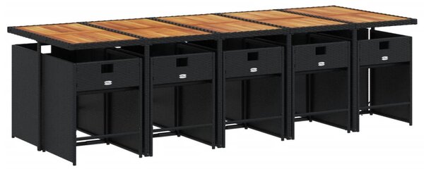 11 részes fekete polyrattan kerti étkezőgarnitúra párnákkal
