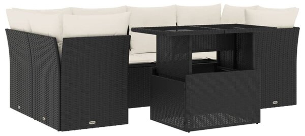 7 részes fekete polyrattan kerti ülőgarnitúra párnával