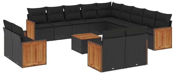 14 részes fekete polyrattan kerti ülőgarnitúra párnákkal
