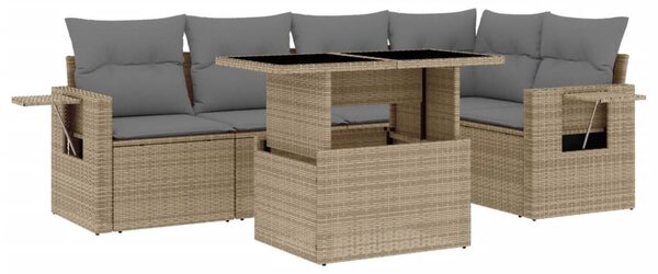 6 részes bézs polyrattan kerti ülőgarnitúra párnával