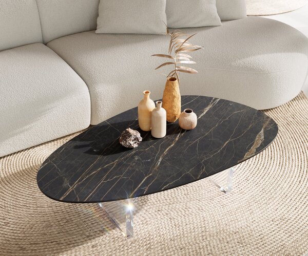 DELIFE Dohányzóasztal Edge ovális 140x75 cm Laminam® kerámia Noir Desir barna Lumia akril