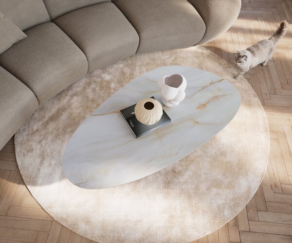 DELIFE Dohányzóasztal Edge ovális 140x75 cm kerámia ónix gyöngy Vibany fém fekete