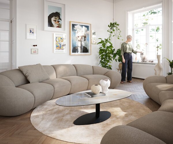 DELIFE Dohányzóasztal Edge ovális 140x75 cm kerámia ónix gyöngy Vibany fém fekete