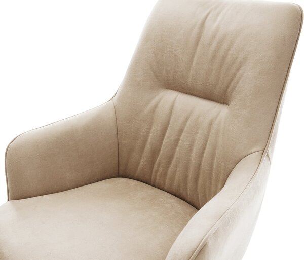 DELIFE Étkezőszék Zelia-Flex mikroszálas bézs vintage karfás széles kereszt lábas fehér 360° forgatható billenő zsákrugós