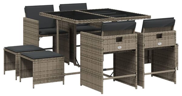 9 részes szürke polyrattan kerti étkezőgarnitúra párnával