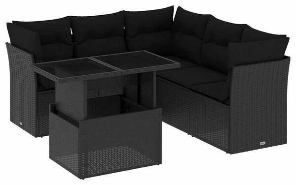 6 részes fekete polyrattan kerti ülőgarnitúra párnákkal