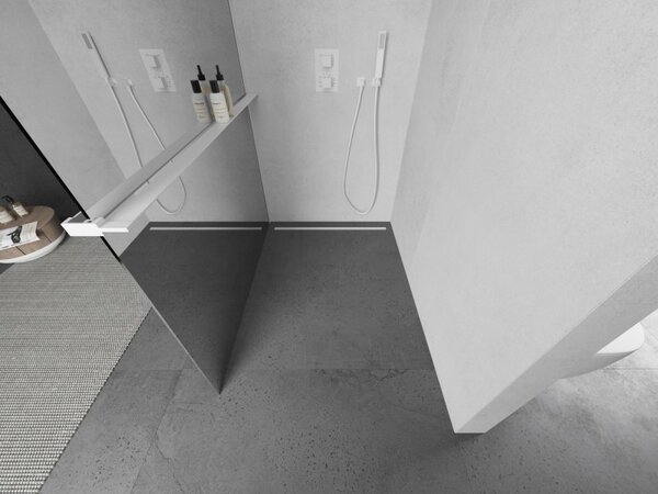 Mexen Kioto+, Walk-In zuhanyparaván polccal és akasztóval 70 x 200 cm, 8 mm tükörmintás üveg, fehér profil, 800-070-121-20-50
