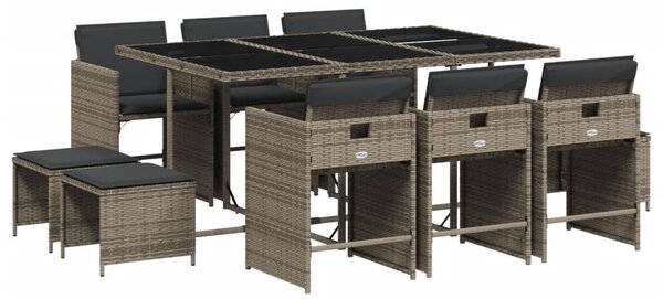 11 részes szürke polyrattan kerti ülőgarnitúra párnákkal