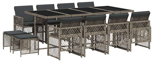 13 részes szürke polyrattan kerti ülőgarnitúra párnákkal