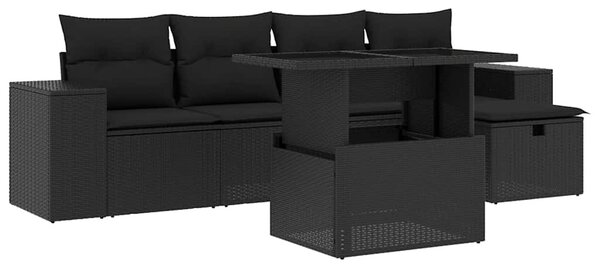 6 részes fekete polyrattan kerti ülőgarnitúra párnákkal