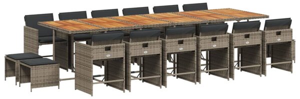 17 részes szürke polyrattan kerti étkezőgarnitúra párnával
