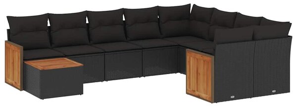 10 részes fekete polyrattan kerti ülőgarnitúra párnákkal