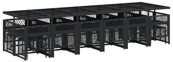 17 részes fekete polyrattan kerti étkezőgarnitúra párnákkal